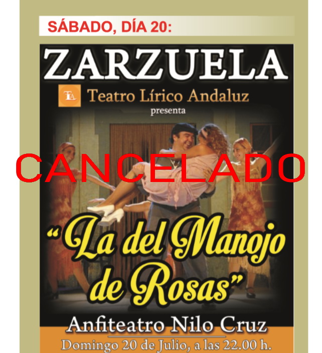 Suspendido el espectculo de ZARZUELA programado para este sbado en el Anfiteatro Nilo Cruz de Salobrea.
